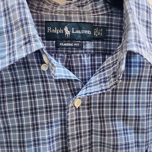RALPH LAUREN Blue Collared Long Sleeve Plaid Button Down Shirt Men's 16.5x34 M - Picture 6 of 8